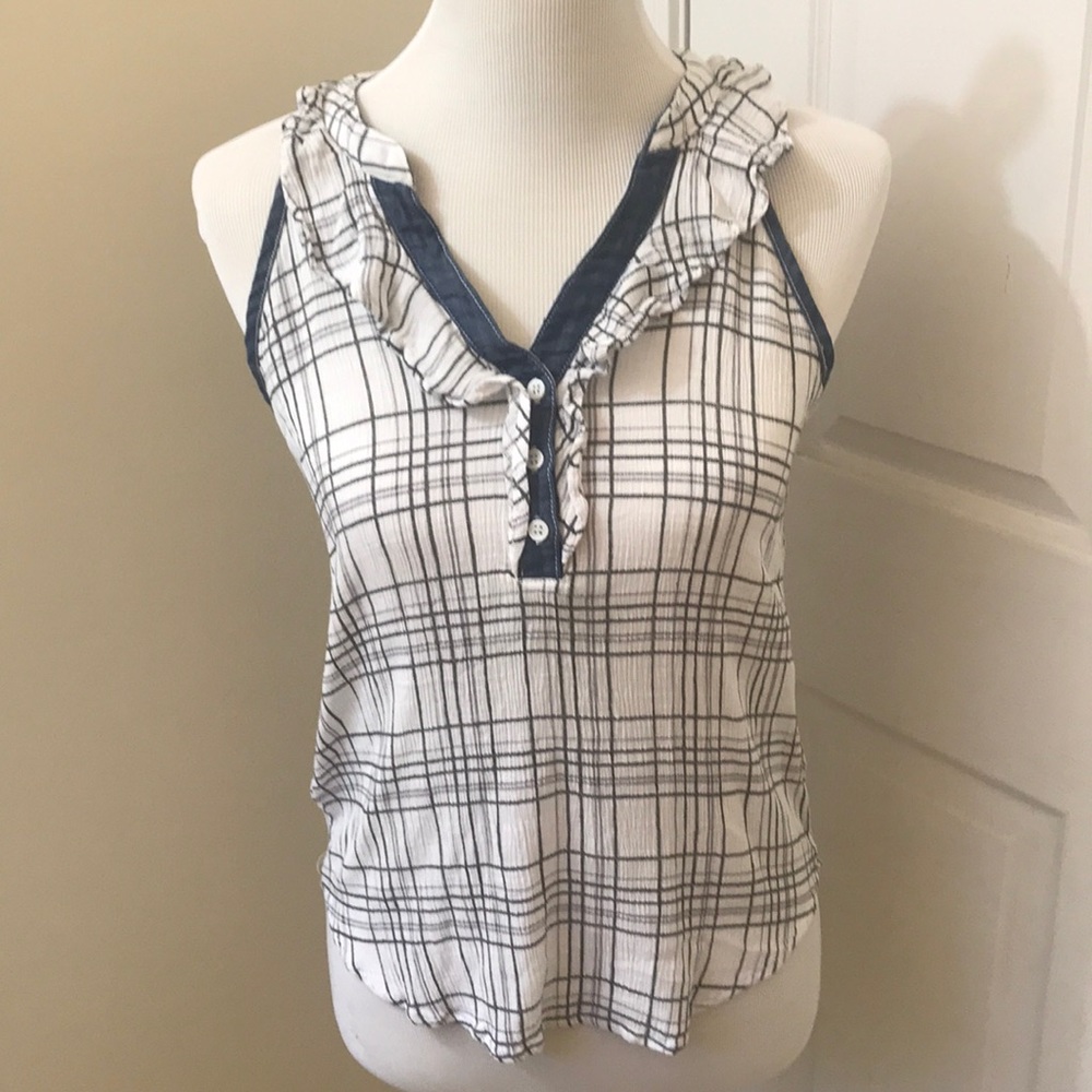 Navy and White Striped Tank Top w Ruffles